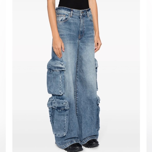 AMIRI Baggy Mid- Rise Wide Leg Cargo Jeans - Size Small - Picture 2 of 11